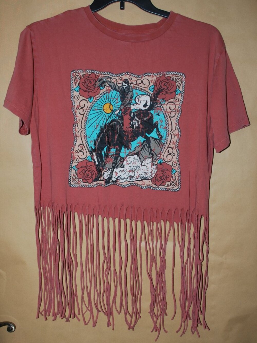 Rock & Roll Denim Fringed Tee Size L